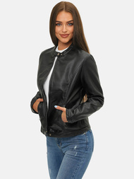 Sieviešu ādas jaka melna OZONEE JS/11Z8008
