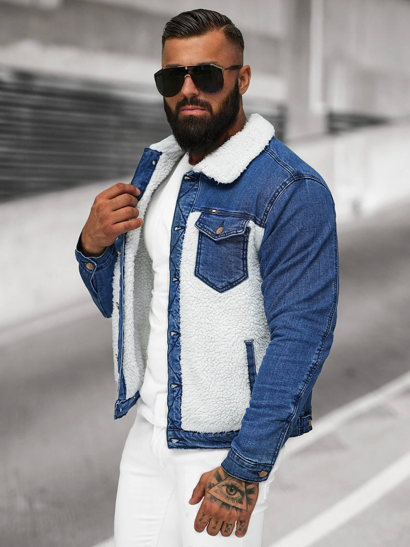 Vīriešu džinsu jaka šerpa debesu zila OZONEE NB/MJ533BZ