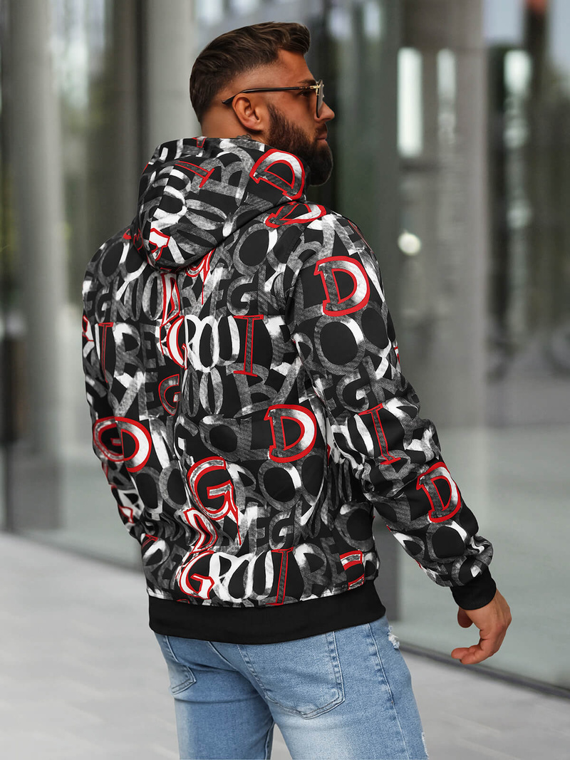 Vīriešu džemperis ar kapuci melns OZONEE JS/8B1237/3