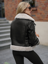 Sieviešu ādas jaka melna OZONEE JS/11Z8230