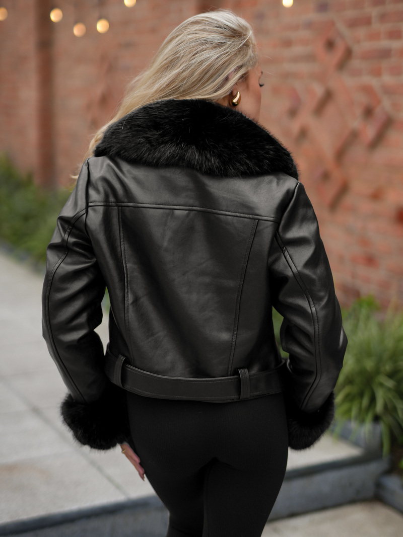 Sieviešu ādas jaka melna OZONEE JS/61M8511/392A