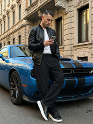 Vīriešu ādas virsjaka melna OZONEE JS/11Z8105Z