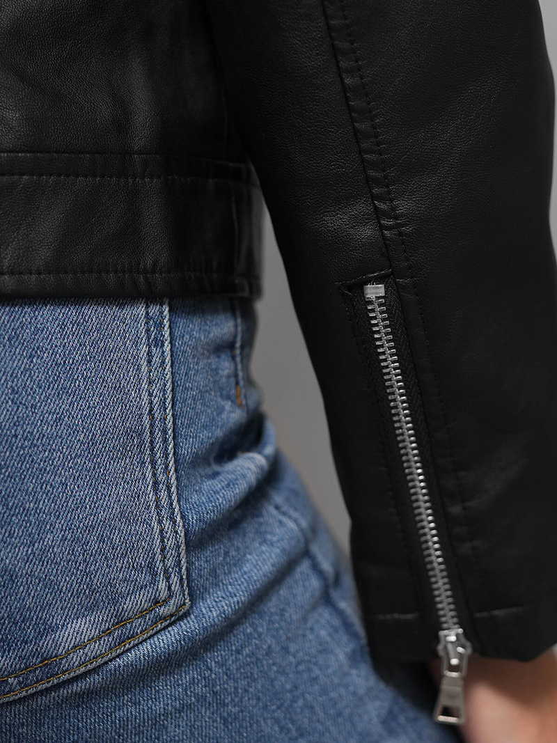 Sieviešu ādas jaka melna OZONEE JS/11Z8060