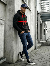 Vīriešu džemperis ar kapuci melna OZONEE JS/8B1735/3Z