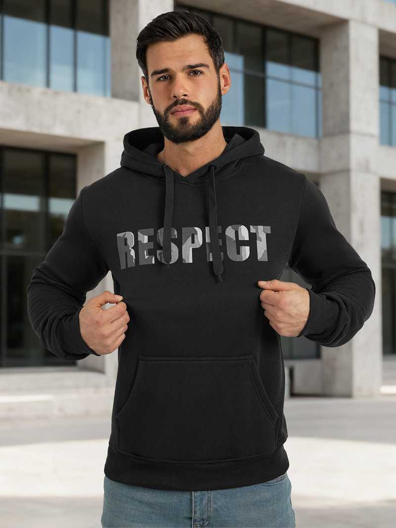 Vīriešu džemperis ar kapuci melna OZONEE JS/8B1759/3