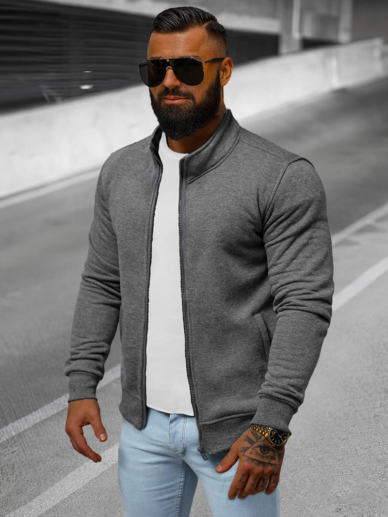 Vīriešu džemperis ar rāvējslēdzēju tumši pelēks OZONEE JS/2002Z