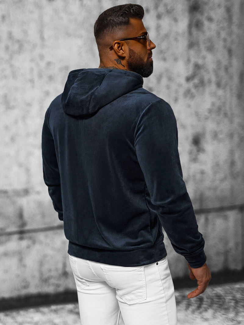 Vīriešu velūra džemperis ar kapuci tumši zila OZONEE JS/8B1168/25