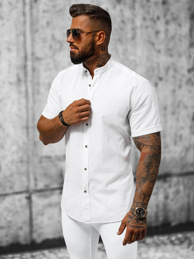 Vīriešu krekls ar īsām piedurknēm balts OZONEE O/V49