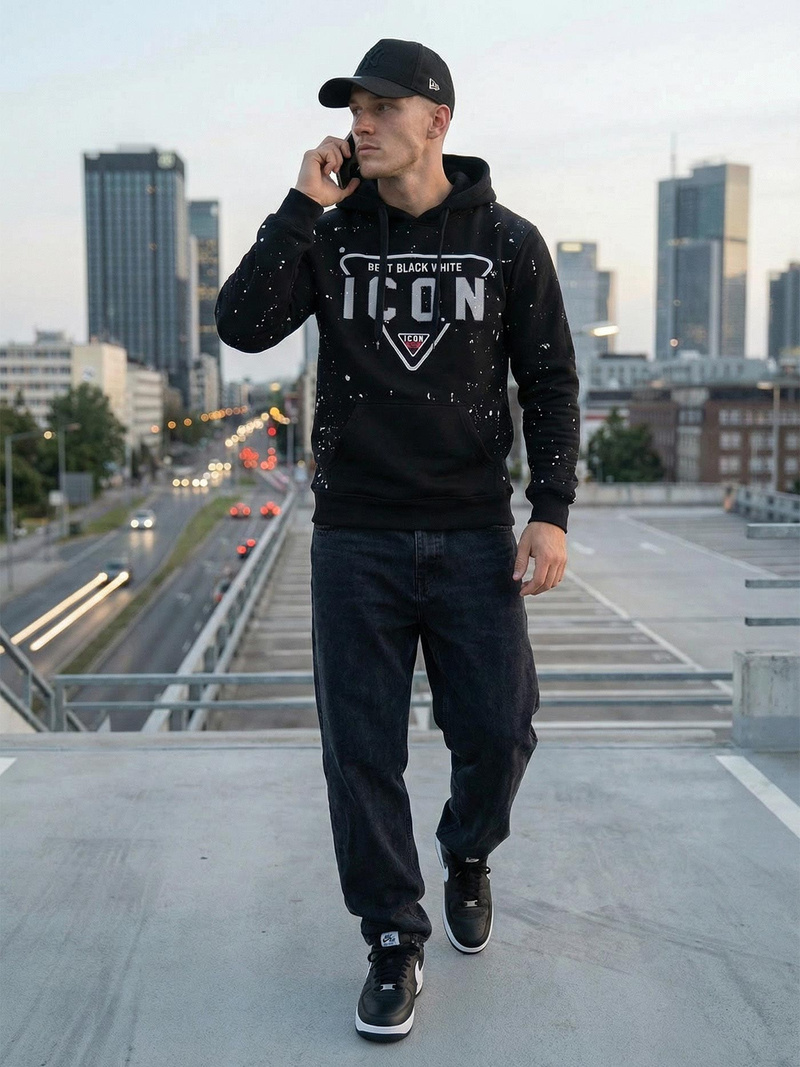 Vīriešu džemperis ar kapuci melna OZONEE JS/8B1737/3Z