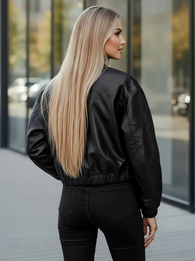 Sieviešu ādas jaka melna OZONEE JS/11Z8281