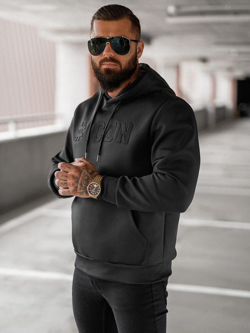 Vīriešu džemperis ar kapuci melna OZONEE JS/27B6502/3Z