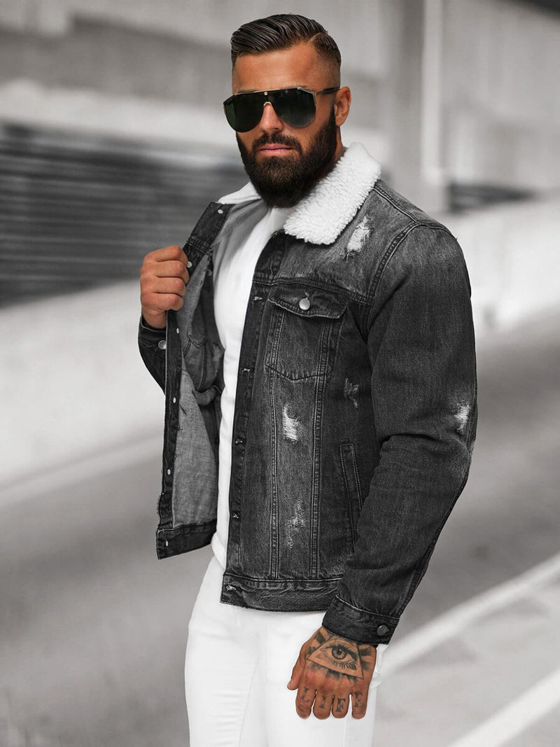 Vīriešu džinsu jaka šerpa melna OZONEE NB/MJ502NZ