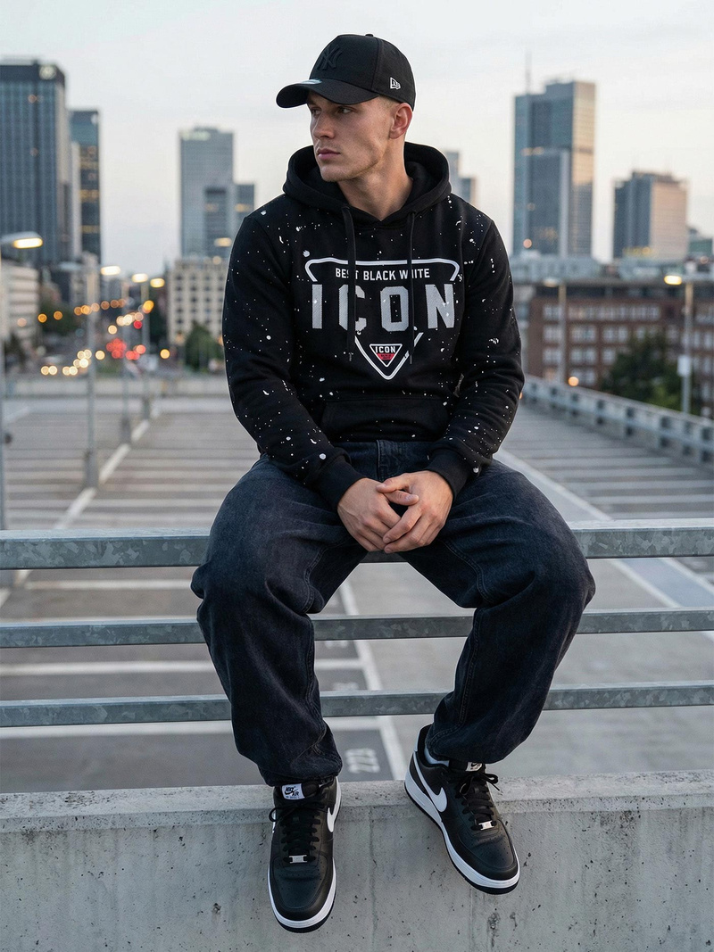 Vīriešu džemperis ar kapuci melna OZONEE JS/8B1737/3Z