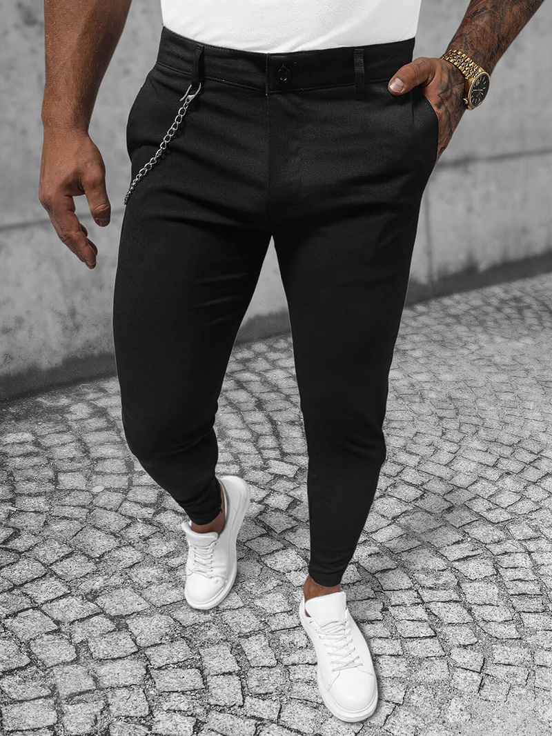 Vīriešu chino bikses melnas OZONEE DJ/550170