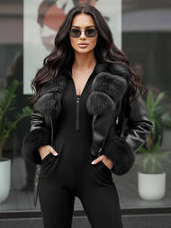 Sieviešu ādas jaka melna OZONEE JS/61M8511/392AZ