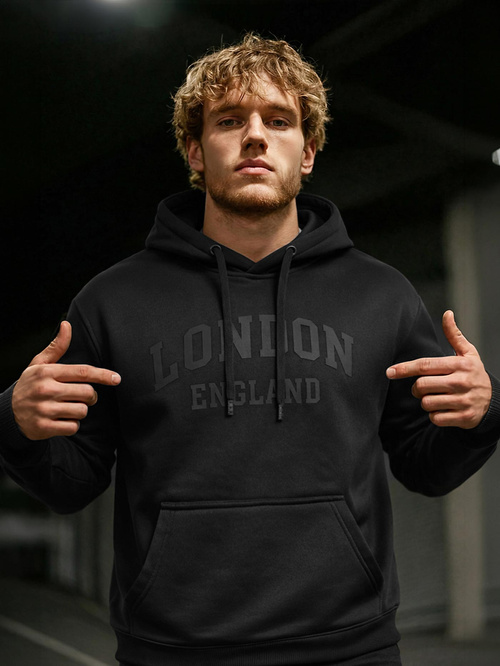 Vīriešu džemperis ar kapuci melna OZONEE JS/8B1986/3