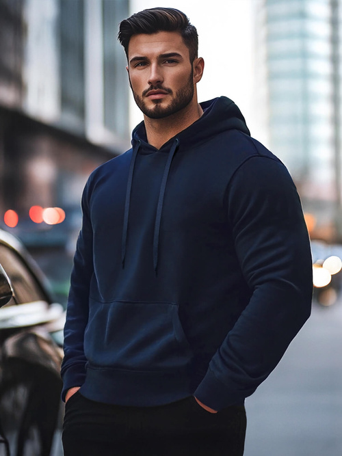 Vīriešu džemperis ar kapuci tumši zils OZONEE JS/2009Z