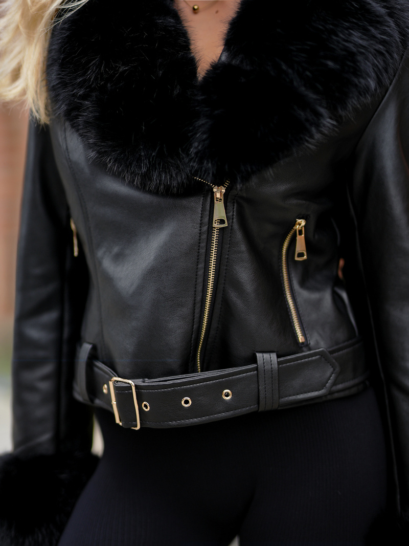 Sieviešu ādas jaka melna OZONEE JS/61M8511/392A