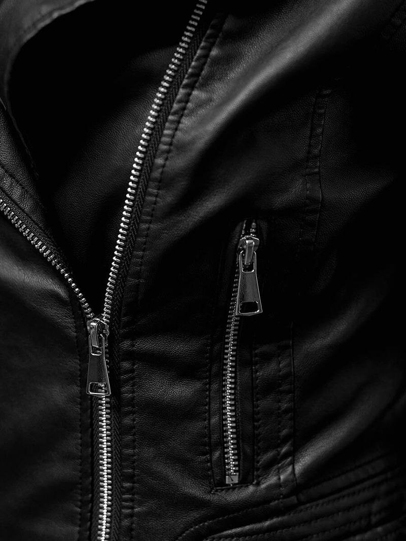 Sieviešu ādas jaka melna OZONEE JS/11Z8028