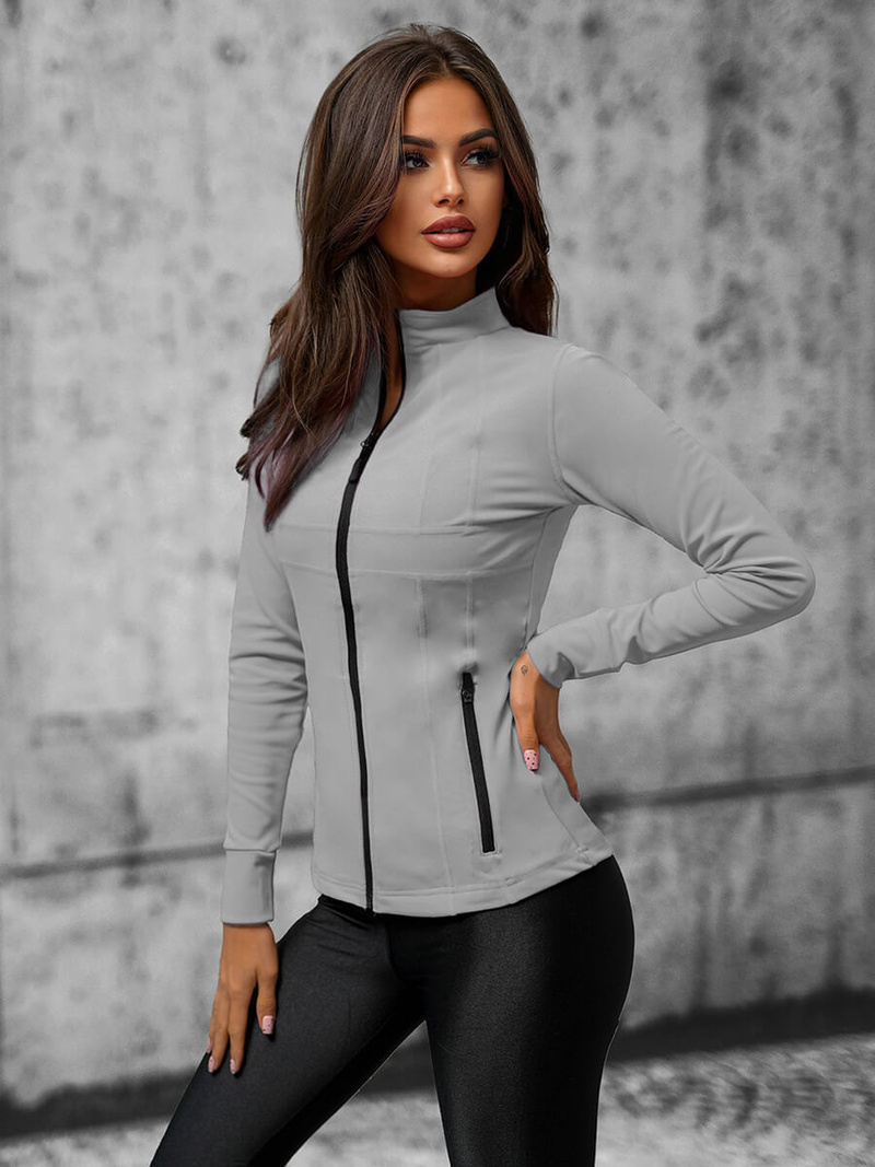 Sieviešu džemperis ar rāvējslēdzēju pelēks OZONEE JS/HD151/3Z