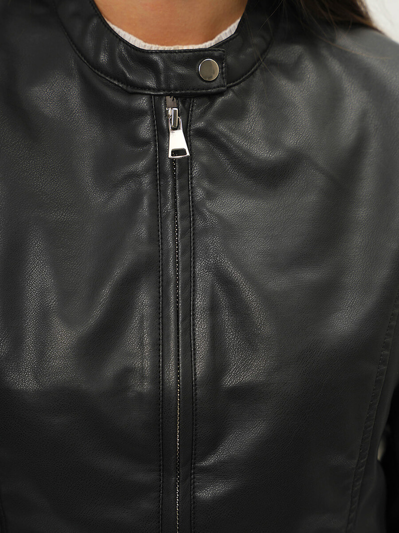 Sieviešu ādas jaka melna OZONEE JS/11Z8008