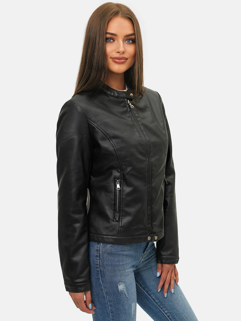 Sieviešu ādas jaka melna OZONEE JS/11Z8008