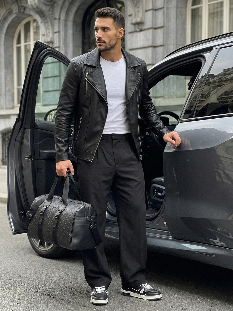 Vīriešu ādas virsjaka melna OZONEE JS/11Z8067Z