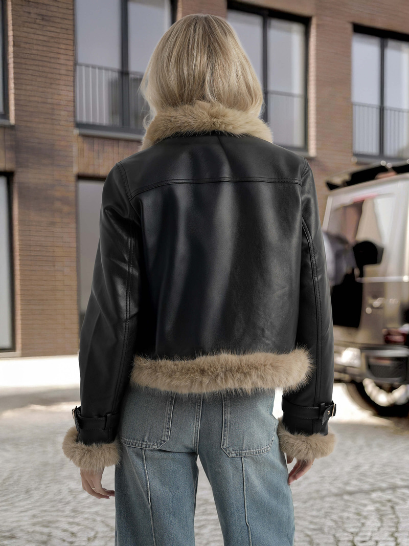 Sieviešu ādas jaka melna OZONEE JS/61M8517/392