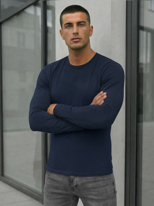 Vīriešu t-krekls ar garām piedurknēm tumši zils OZONEE JS/DB71/5