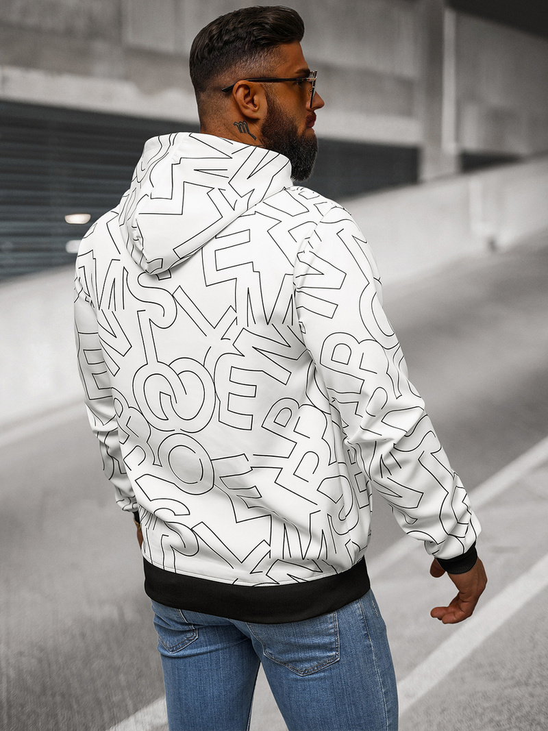 Vīriešu džemperis ar kapuci balta OZONEE JS/8B1232/1