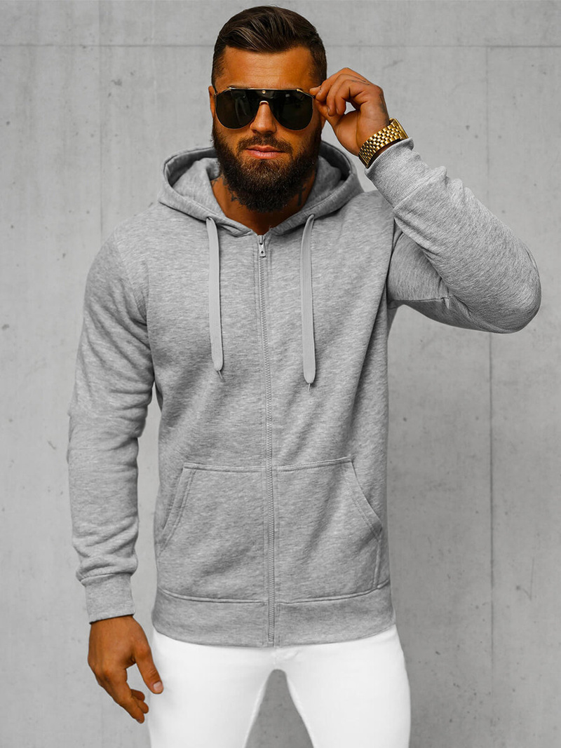 Vīriešu džemperis ar kapuci pelēks OZONEE JS/2008Z