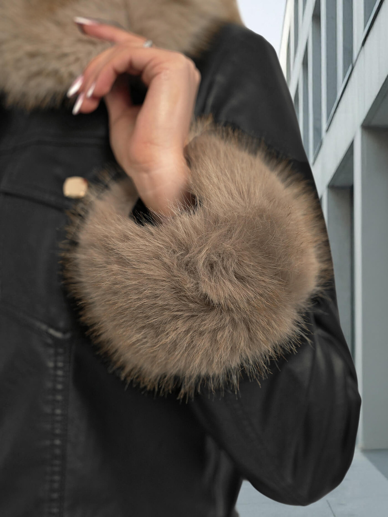 Sieviešu ādas jaka melni-smilšu OZONEE JS/61M8513/392B