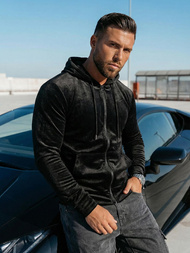 Vīriešu velūra džemperis ar kapuci melns OZONEE JS/8B1168/3Z