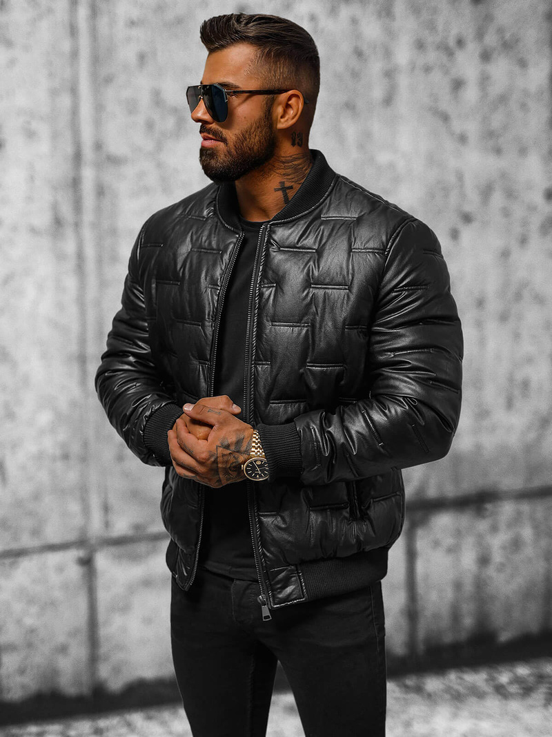 Vīriešu ādas virsjaka melna OZONEE O/11Z8099