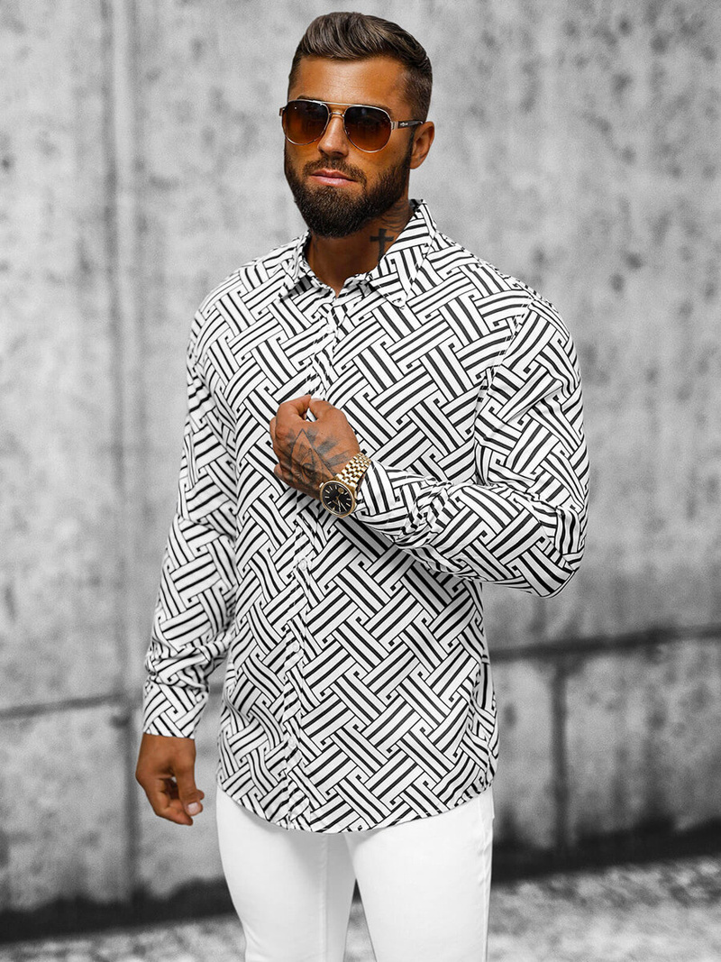 Vīriešu krekls melni-balts OZONEE E/9000/3Z