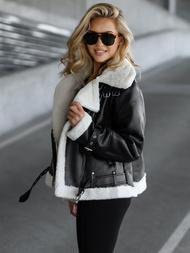 Sieviešu ādas jaka melni-balta OZONEE JS/11Z8177Z