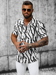 Vīriešu krekls ar īsām piedurknēm balti-melns OZONEE E/1400/59