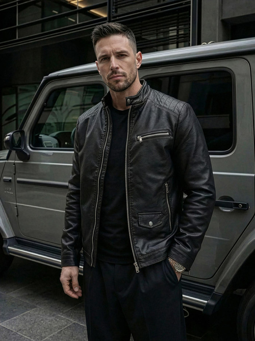 Vīriešu ādas virsjaka melna OZONEE JS/11Z8021