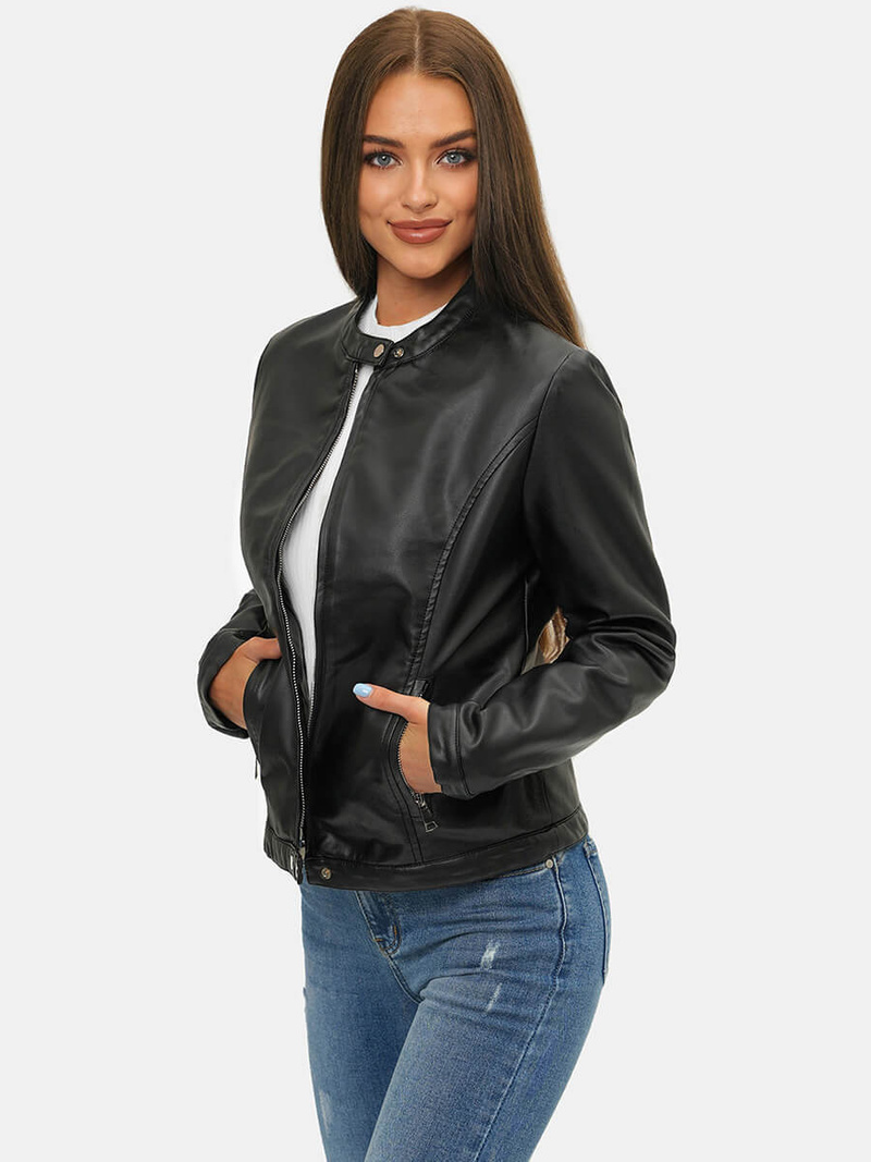 Sieviešu ādas jaka melna OZONEE JS/11Z8008