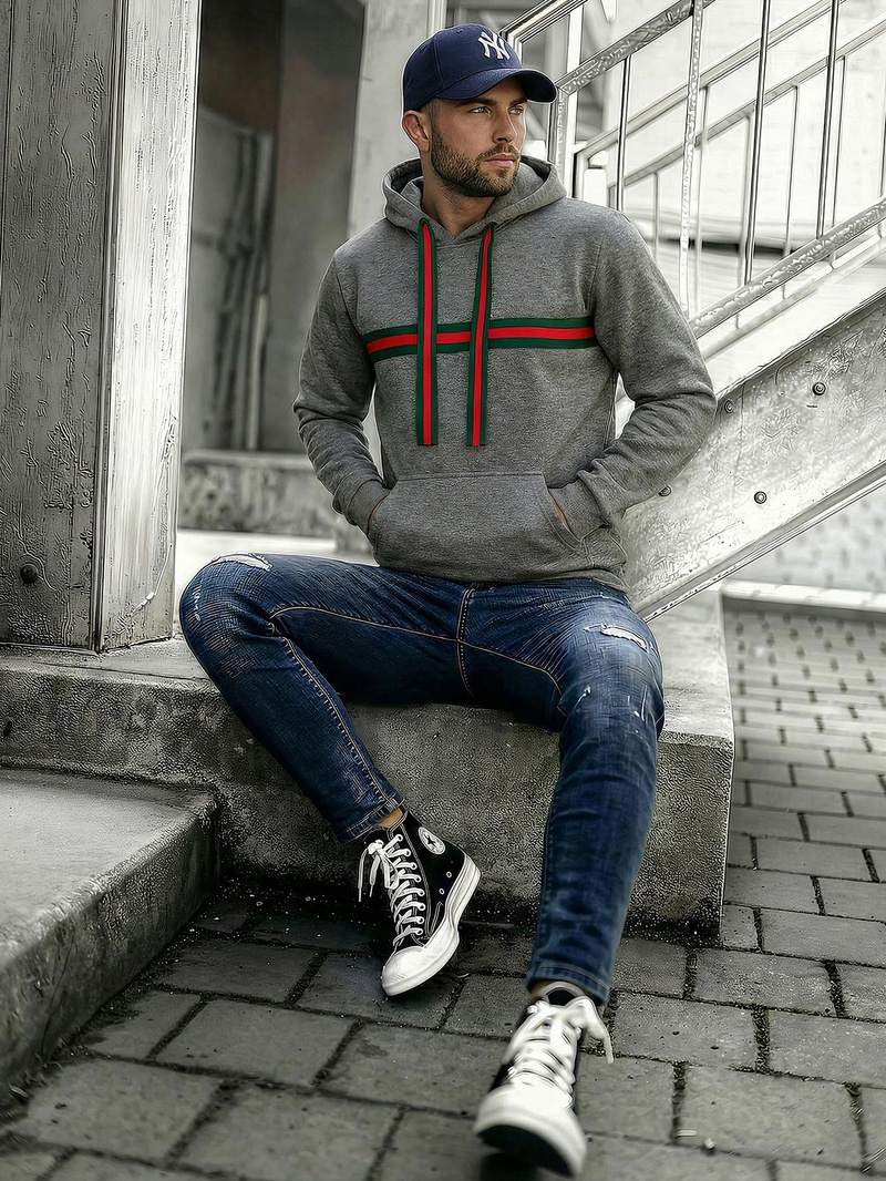 Vīriešu džemperis ar kapuci grafīta OZONEE JS/8B1735/5Z