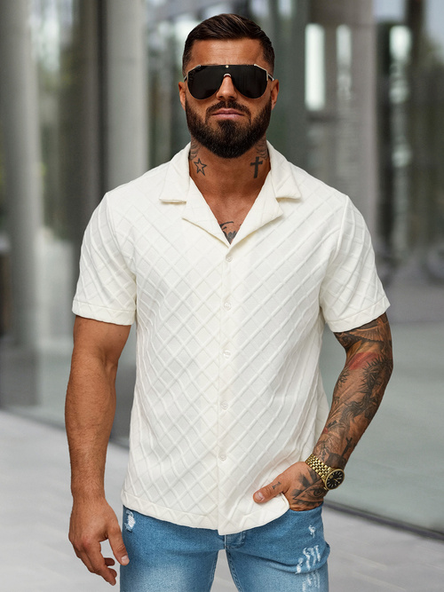 Vīriešu krekls ar īsām piedurknēm ecru OZONEE O/B2257