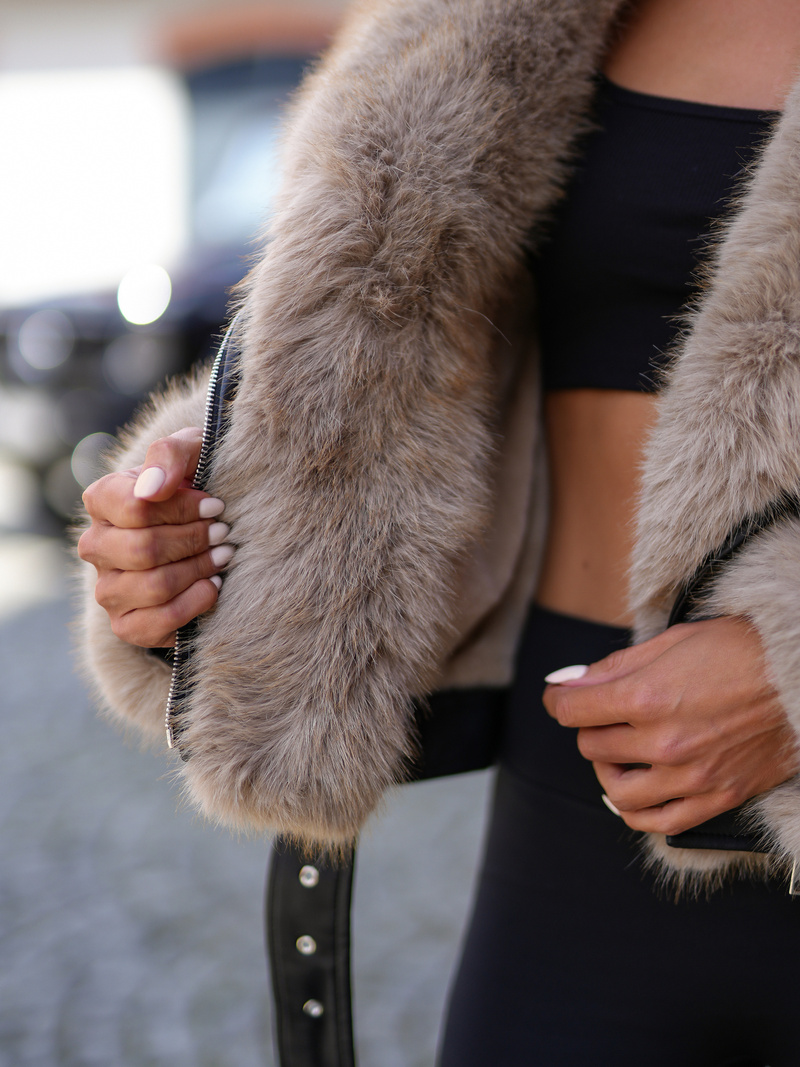 Sieviešu ādas jaka melni-smilšu OZONEE JS/61M8510/392B