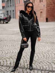 Sieviešu ādas jaka melna OZONEE O/G125