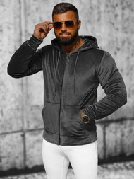 Vīriešu velūra džemperis ar kapuci grafīta OZONEE JS/8B1168/6