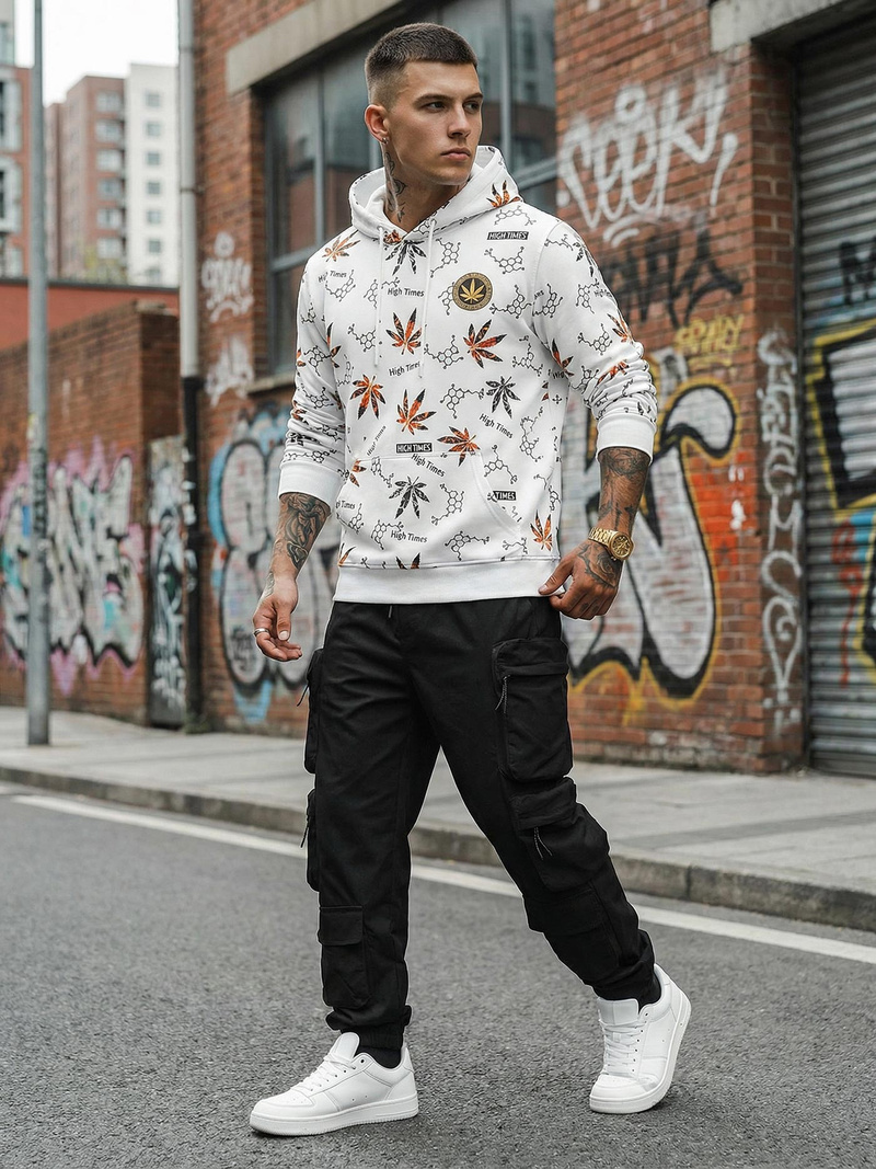 Vīriešu džemperis ar kapuci balta OZONEE O/B266Z