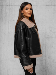 Sieviešu ādas jaka melni-smilšu OZONEE JS/11Z8176Z