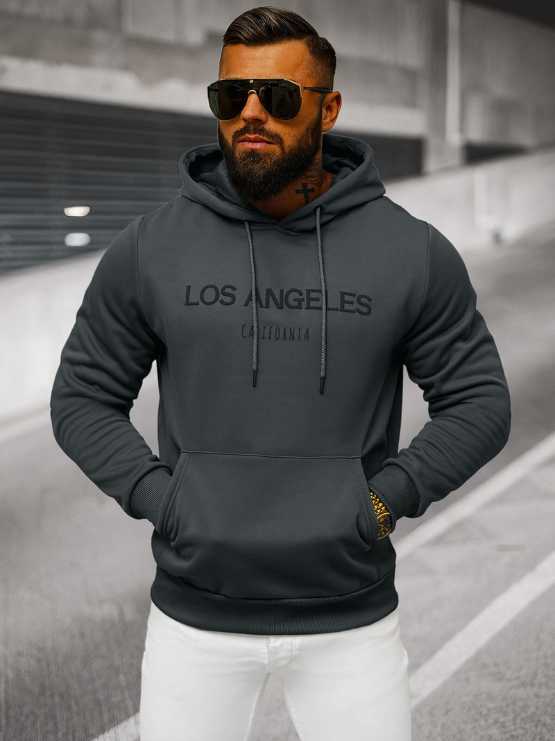 Vīriešu džemperis ar kapuci grafīta OZONEE JS/27B6507/5