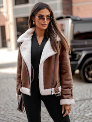 Sieviešu ādas jaka brūna OZONEE JS/11Z8177