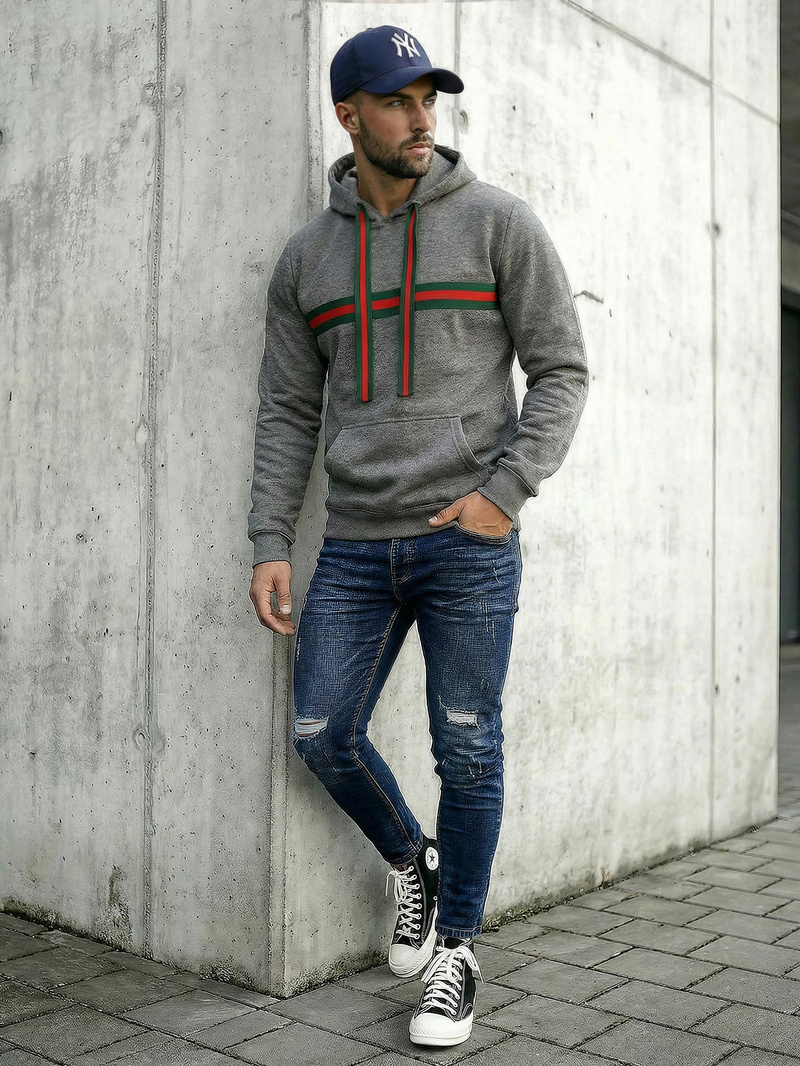 Vīriešu džemperis ar kapuci grafīta OZONEE JS/8B1735/5Z