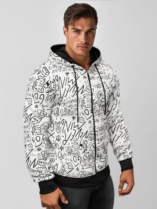 Vīriešu džemperis ar kapuci balta OZONEE JS/8B1182/1Z